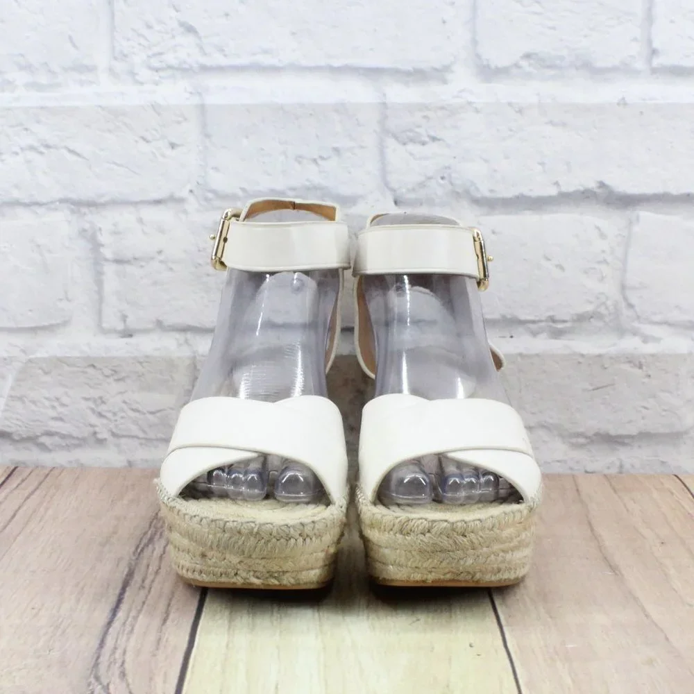 Coach White Leather Ankle Strap Platform Jute Wedge Sandals Size 6.5 B - Picture 4 of 11